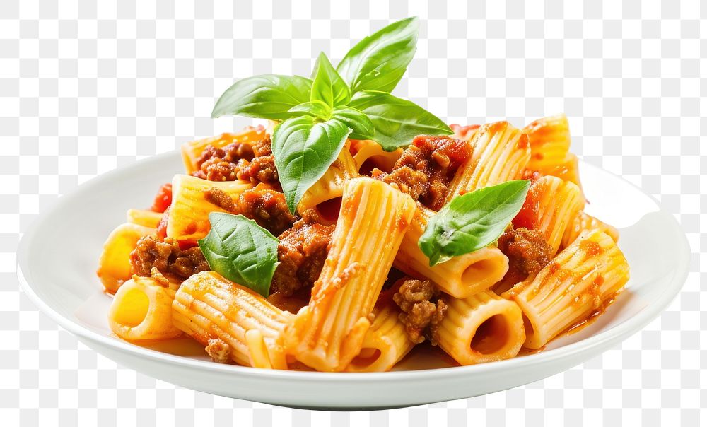 PNG  Macaroni rigatoni with tomato sauce macaroni pasta basil.
