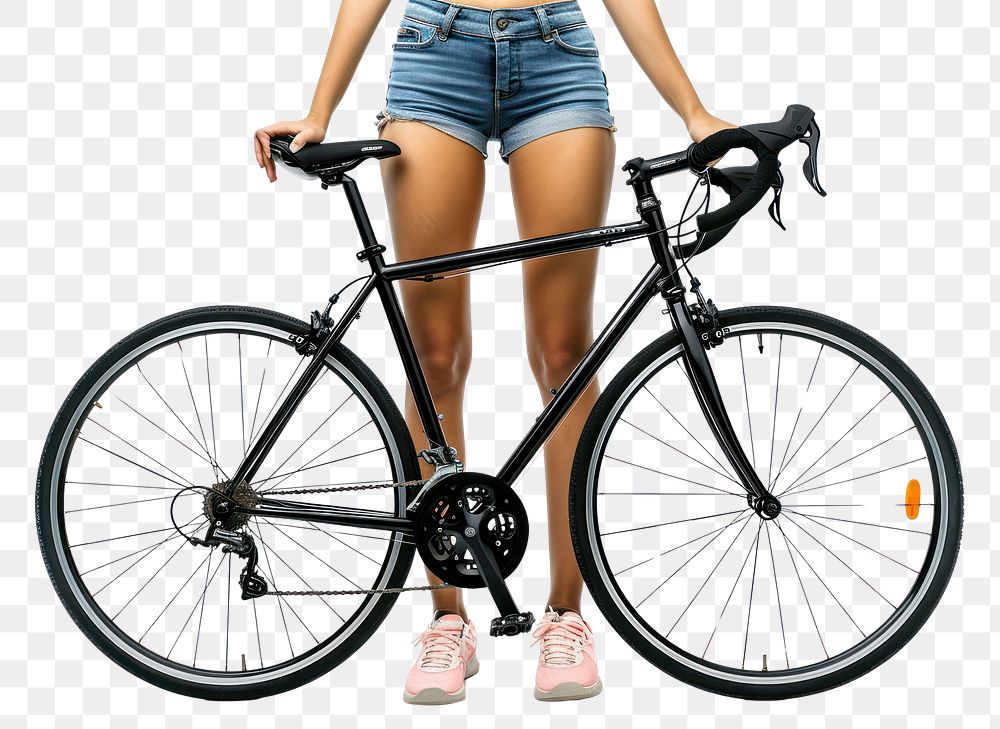 PNG  Female wearing fitness workout bicycle cycling vehicle.