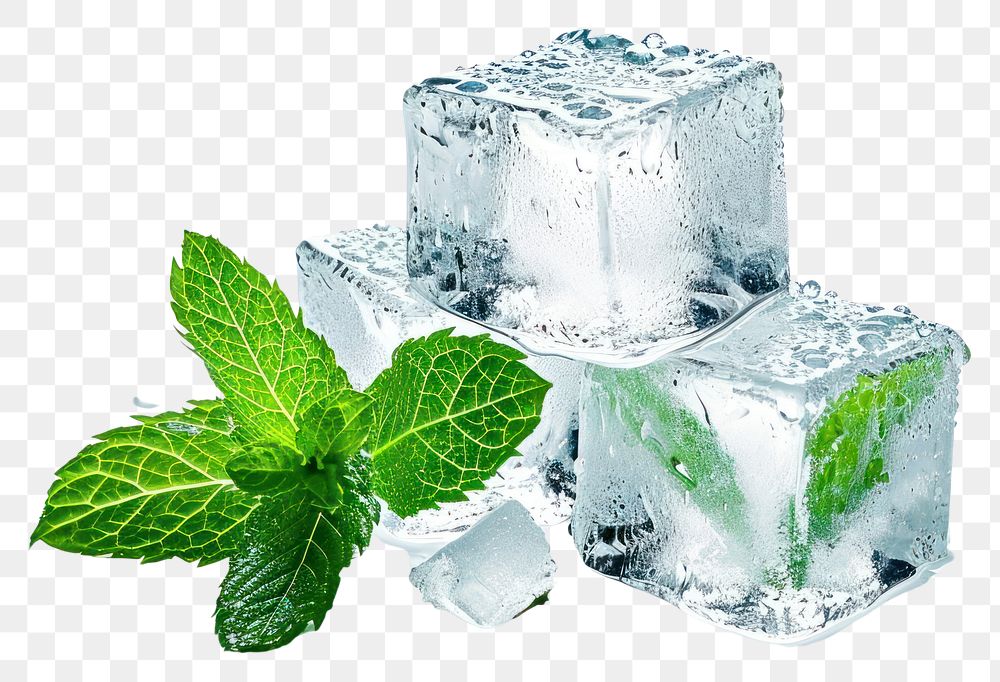 PNG  Ice cubes with mint leaves mojito plant herbs.