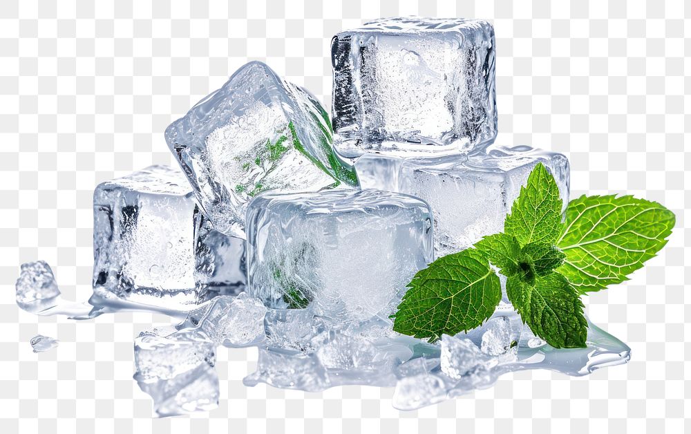 PNG  Ice cubes with mint leaves plant herbs food.