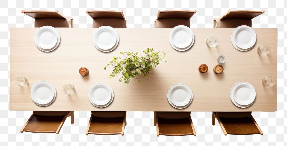PNG  Dining table with chairs furniture plate white background.