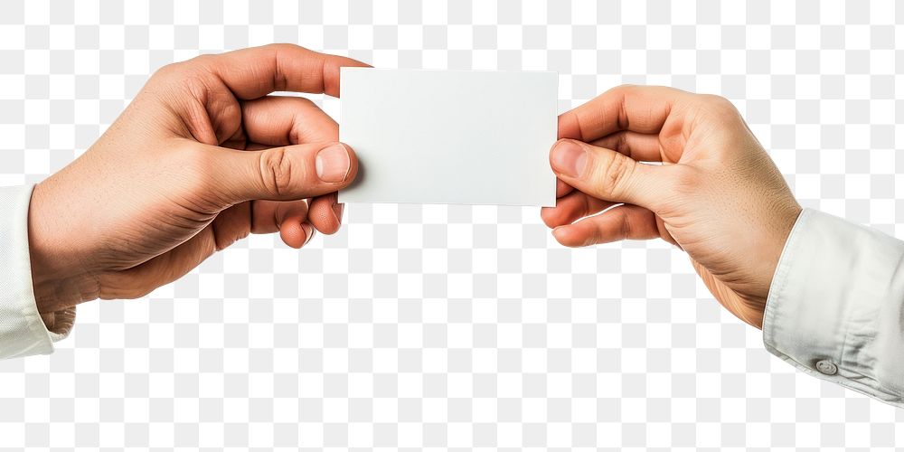 PNG  Hands sharing a blank card hand white background togetherness.