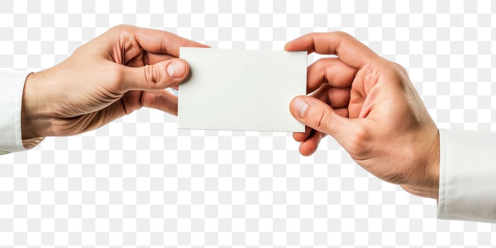 PNG  Hands sharing a blank card hand paper white background.