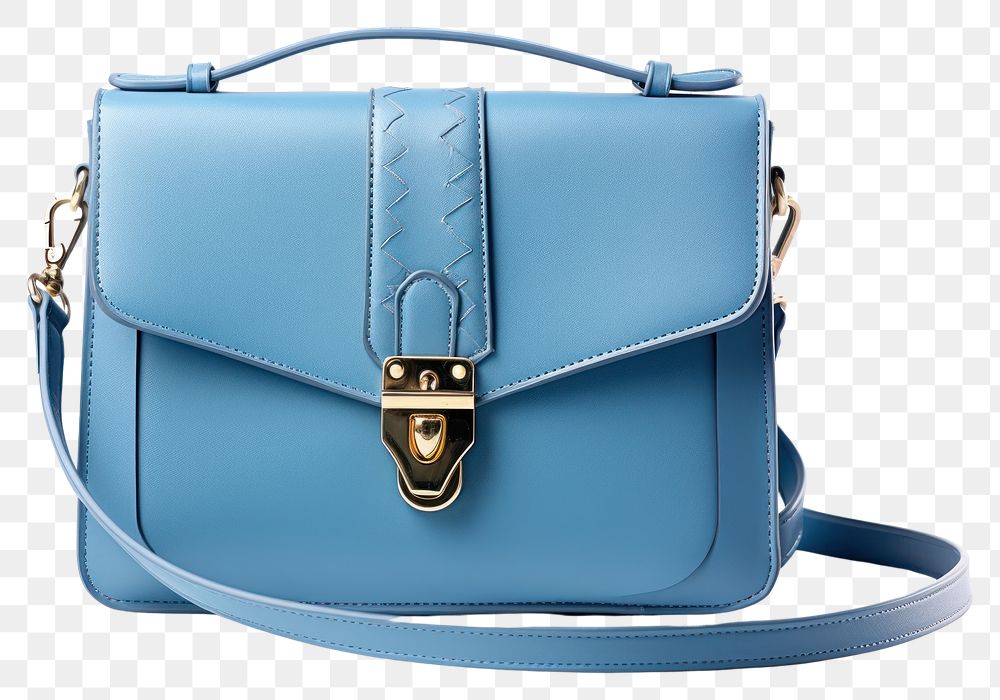 PNG  Blue leather handbag purse blue.