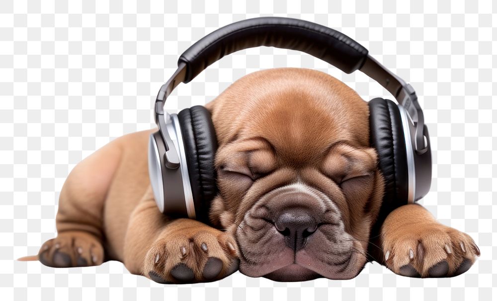 PNG  Dog headphones bulldog mammal.