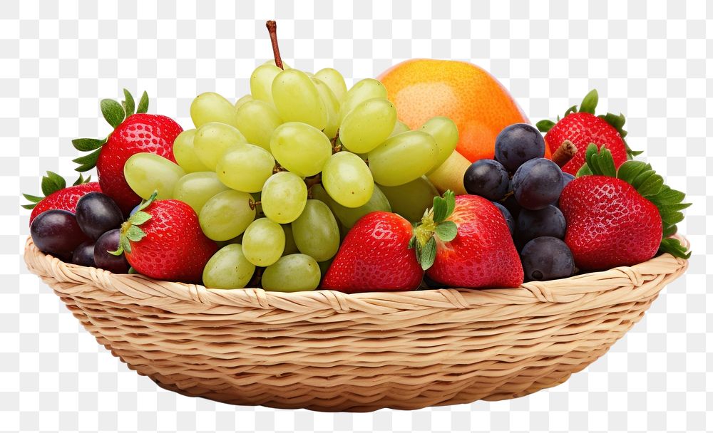 PNG Fruit basket strawberry blueberry grapes.