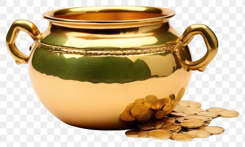 PNG Irish pot with gold pottery white background investment.
