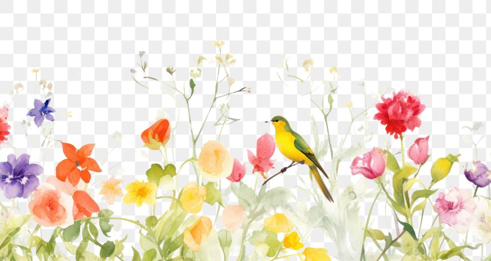 PNG Spring flowers with birds backgrounds painting outdoors.