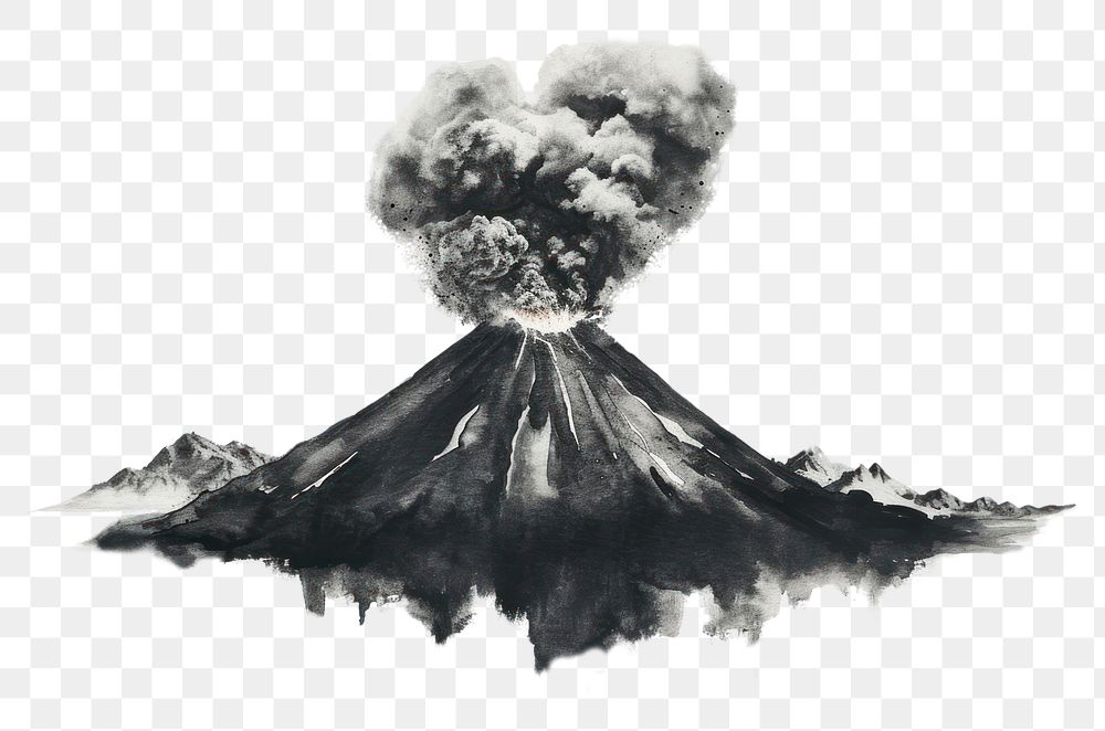 PNG  Volcano eruption monochrome mountain nature.
