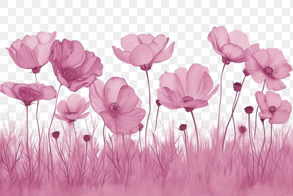 PNG  Cosmos flower field blossom drawing sketch.