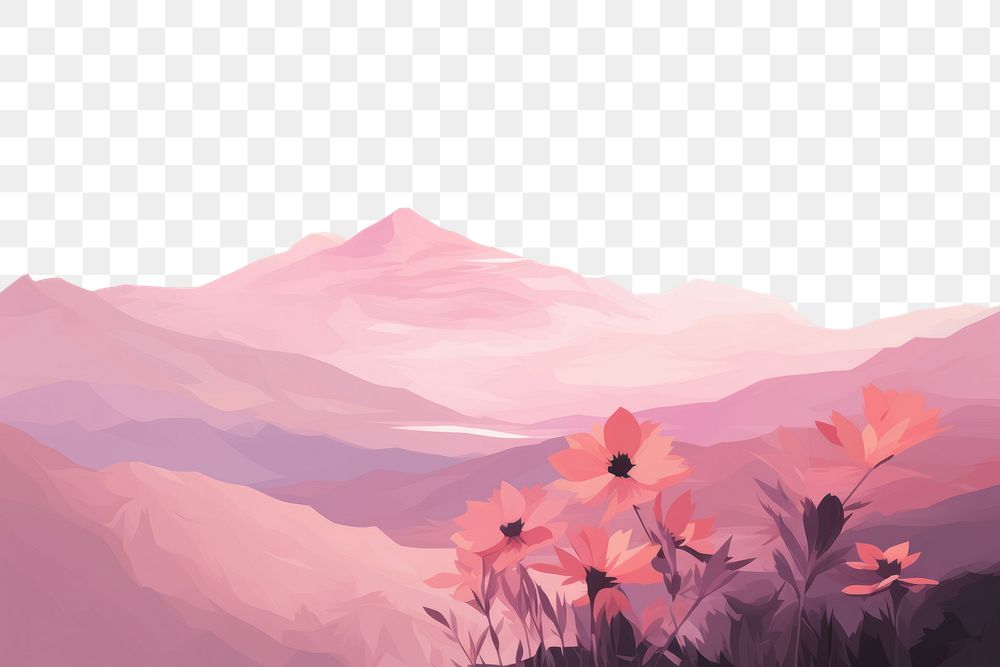 PNG Mountain with sunset with flower outdoors nature purple. AI generated Image by rawpixel.