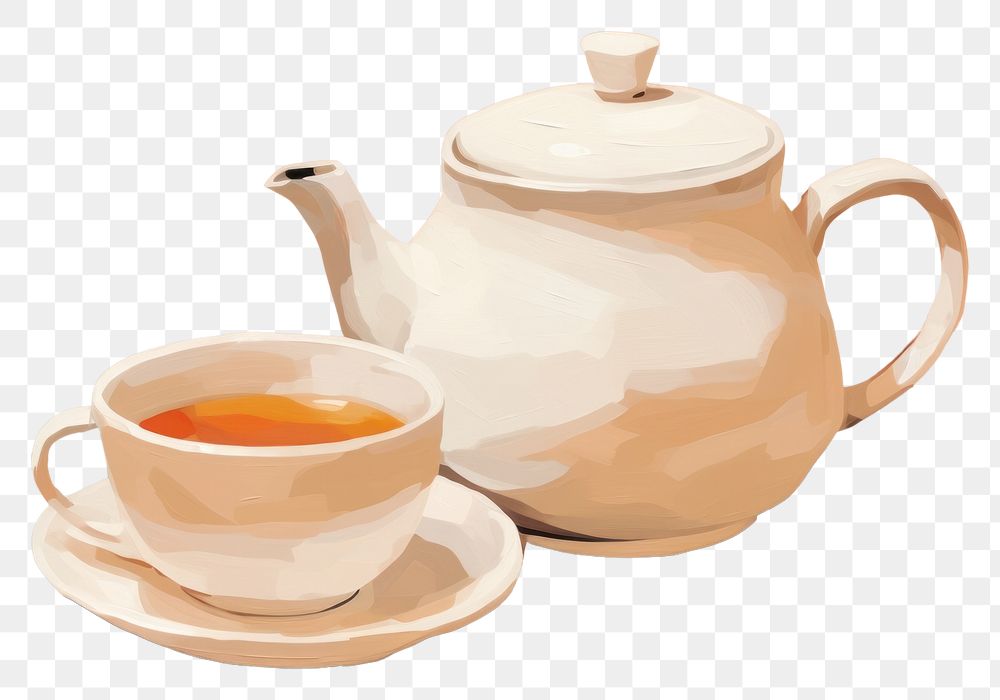 PNG Tea teapot drink cup. AI generated Image by rawpixel.