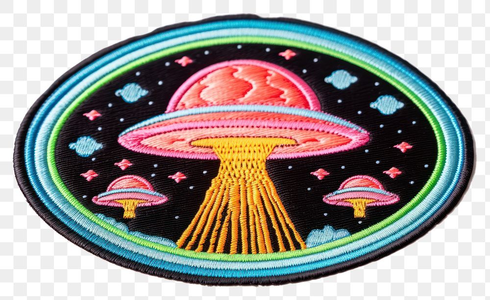 PNG UFO embroidery pattern toadstool. AI generated Image by rawpixel.