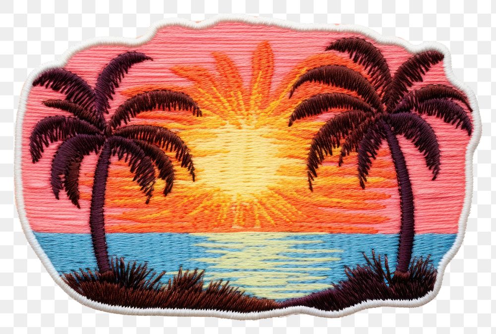 PNG Sunset embroidery pattern art. AI generated Image by rawpixel.
