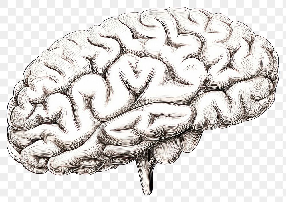 PNG  Brain drawing sketch white background.