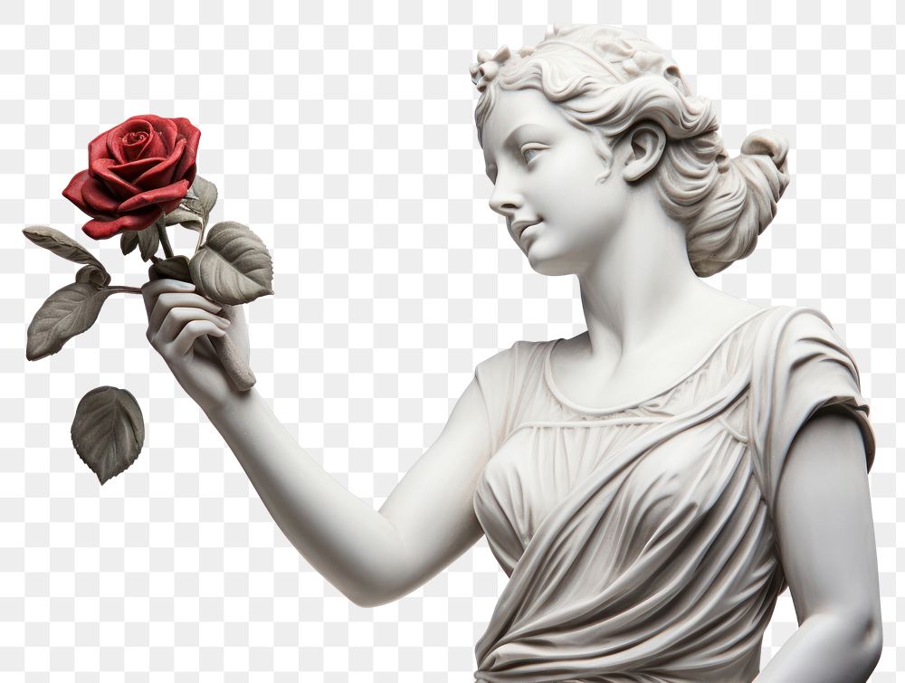 PNG  Greek sculpture holding rose flower statue female