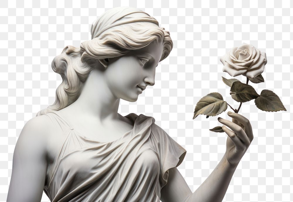 PNG  Greek sculpture holding rose statue flower female.