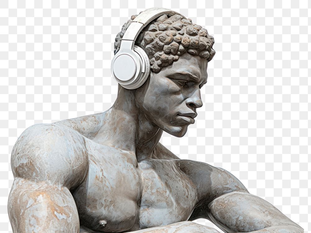PNG  Greek sculpture listening to music statue adult male.