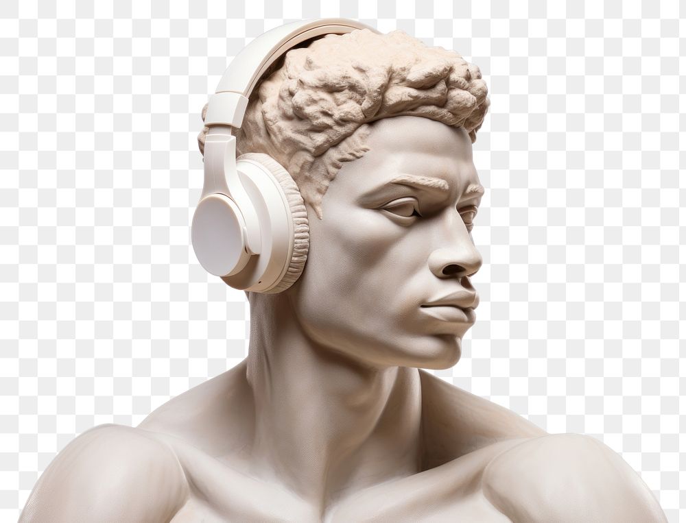 PNG  Greek sculpture listening to music statue portrait adult.