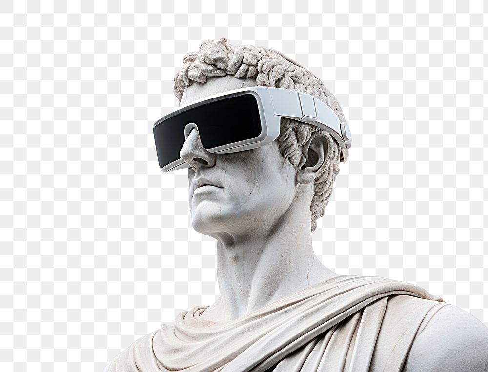 PNG  Greek sculpture wearing VR headset statue portrait representation