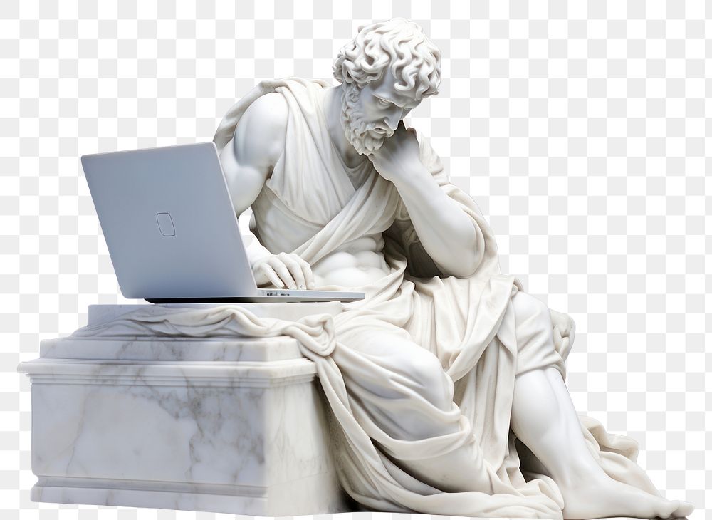 PNG  Greek sculpture using computer statue laptop art.