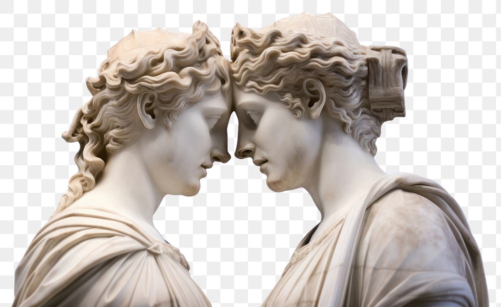 PNG  Greek sculptures kissing statue art white background.