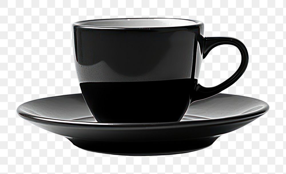 PNG Black cup of coffee saucer drink mug.