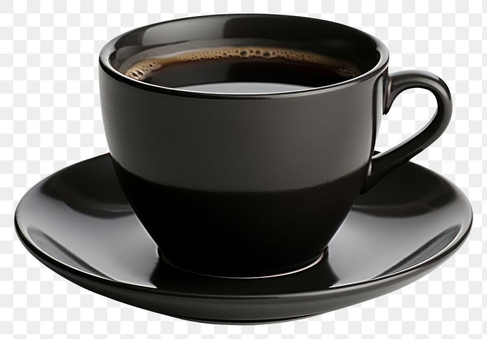 PNG Black cup of coffee saucer drink mug.