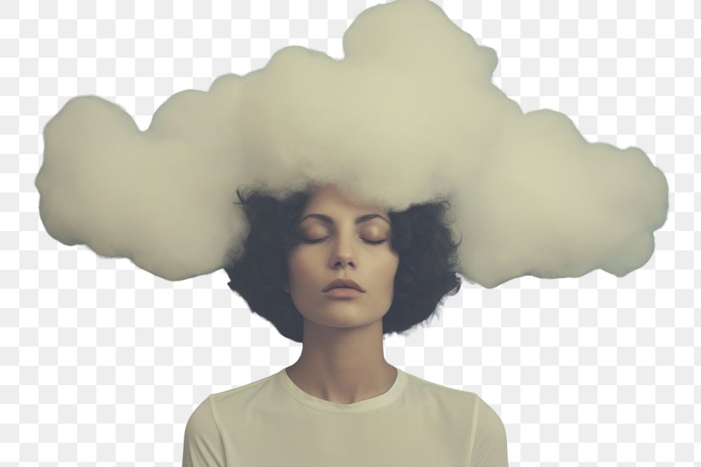 PNG Sleeping person with cloud head portrait adult smoke