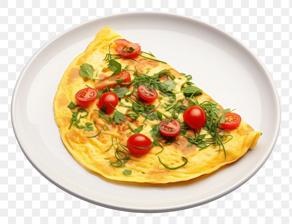 PNG Plate of omelette food egg white background.