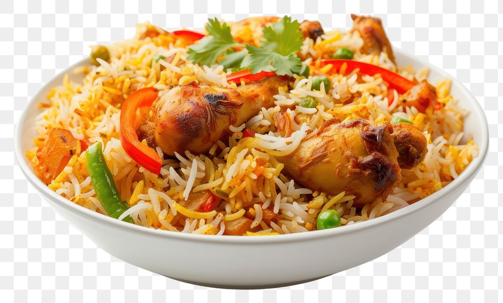 PNG Photo of chicken biryani food rice white background