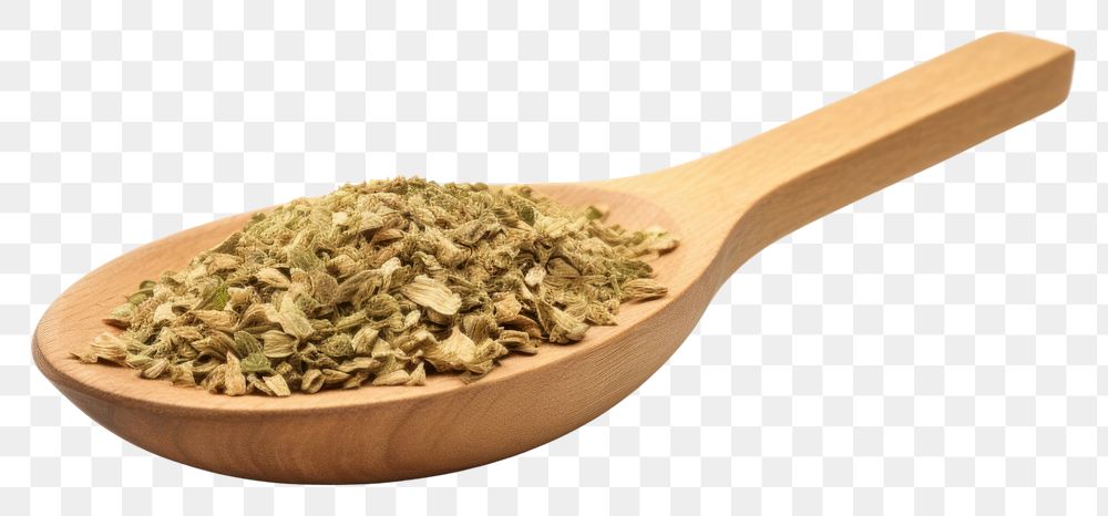 PNG Dried oregano chopped on wooden spoon food ingredient freshness.
