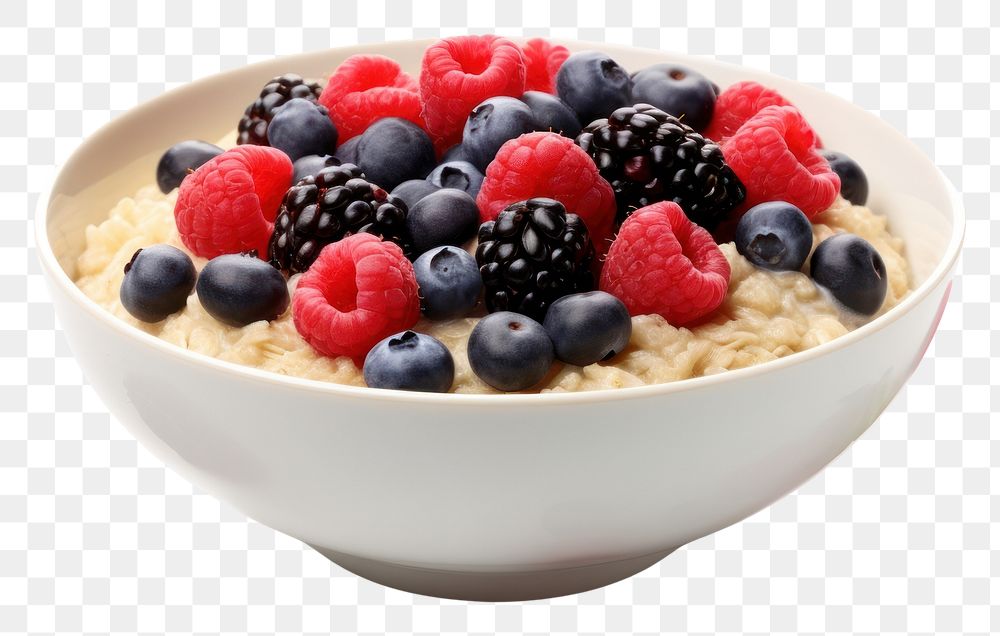 PNG Oatmeal bowl with mixed berries blueberry breakfast fruit.