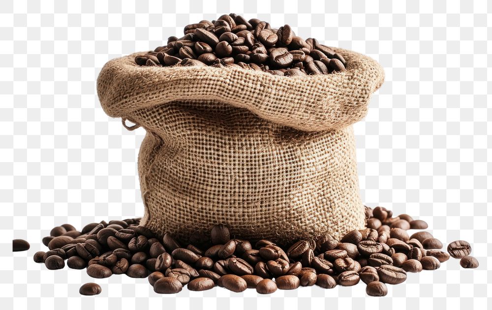 PNG Coffee and coffee beans sack bag white background