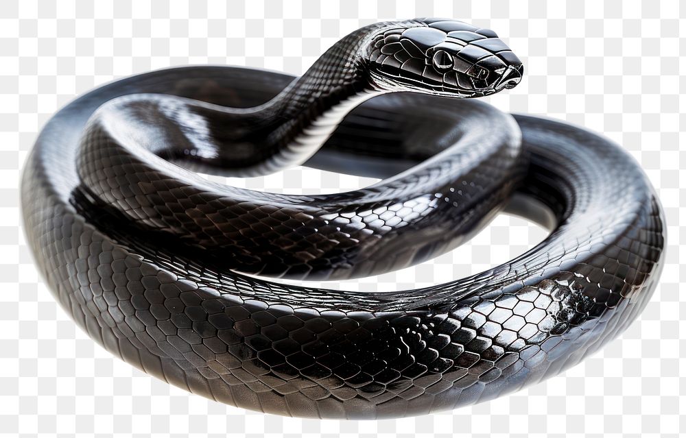 PNG A sleek black mamba snake reptile animal.