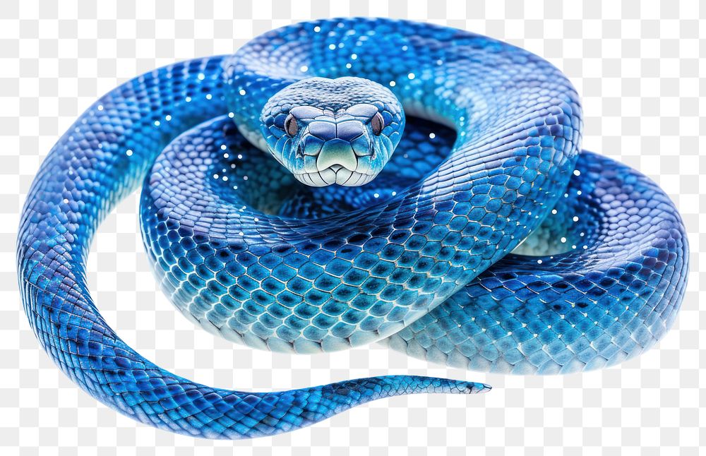 PNG A striking blue snake reptile animal poisonous.