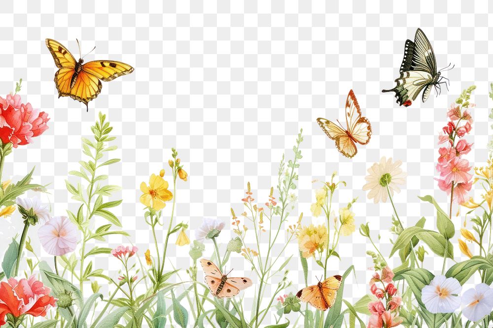 PNG Butterflies border with flowers butterfly outdoors nature.