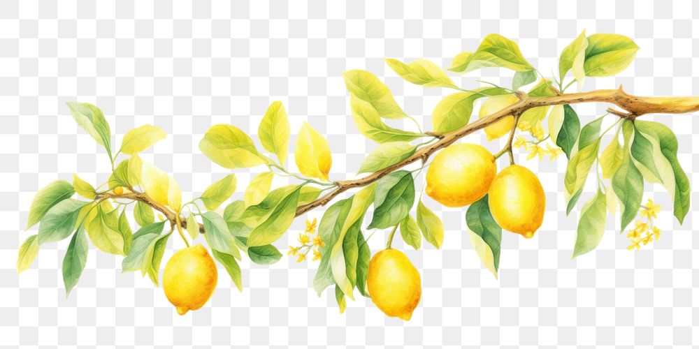 PNG Lemon branch hanging fruit plant.