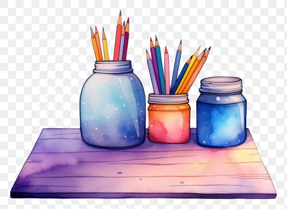 PNG Stationery in Watercolor style jar white background creativity.