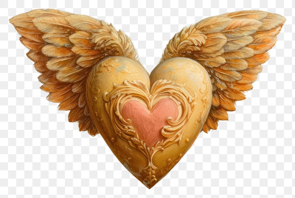 PNG Rococo heart adorned with cupid wings painting old accessories.