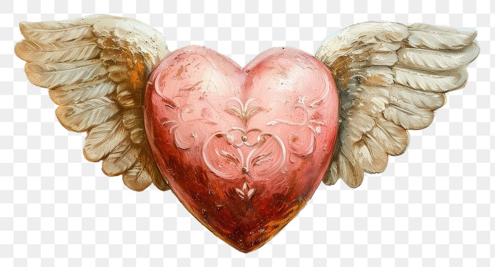 PNG Rococo heart adorned with cupid wings painting red creativity