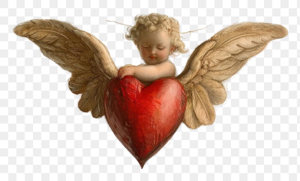 PNG Rococo heart adorned with cupid wings painting angel red