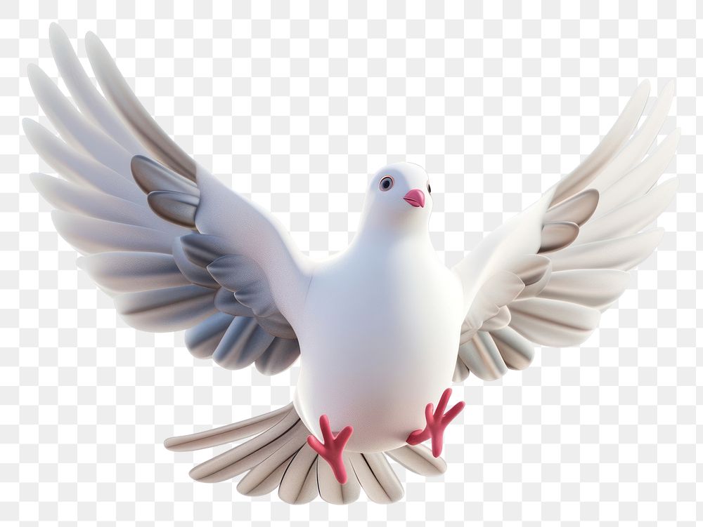 PNG 3D Illustration of flying cute dove cartoon animal pigeon.