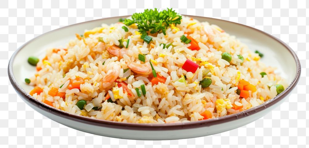 PNG Fried rice in plate food white background vegetable.