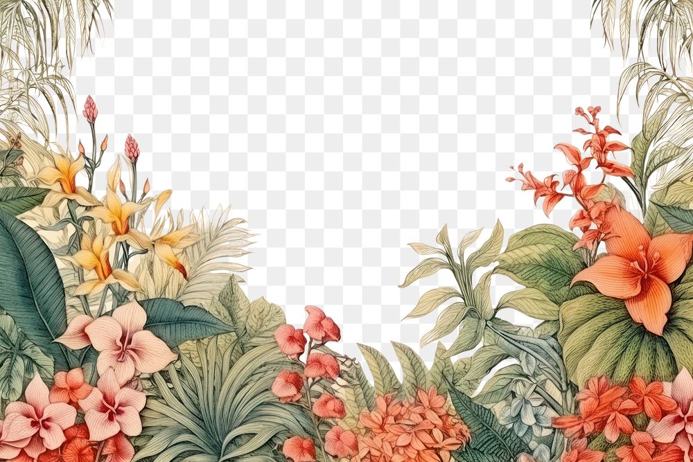 PNG Tropical vintage illustration flower backgrounds pattern.
