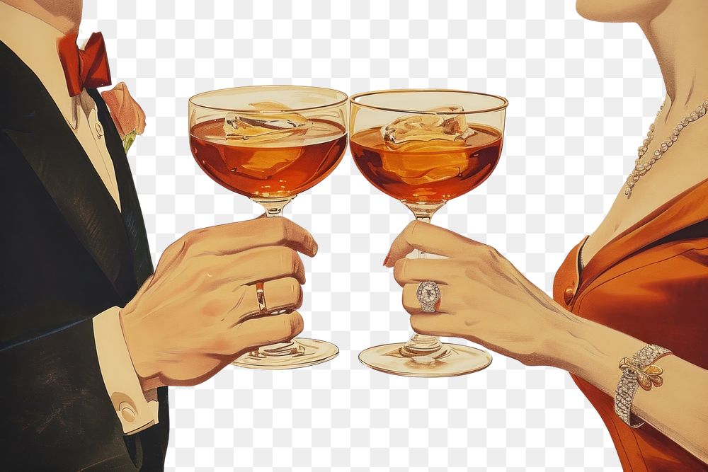 PNG Vintage illustration of cocktail glass jewelry drink.