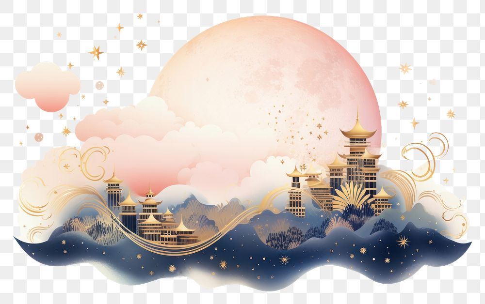 PNG An antique chinese isolated moon on sky pattern tranquility creativity.
