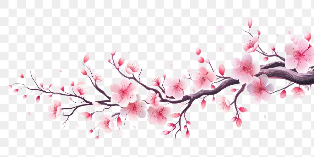 PNG Branch of cherry blossom flower plant white background.