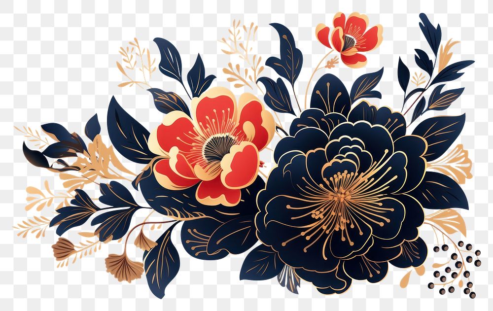PNG Chinese flower art pattern plant.