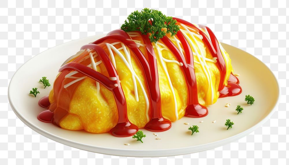 PNG Omurice with ketchup plate food condiment.